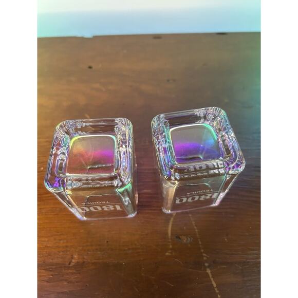 1800 Tequila Clear Glass Square Shot Glasses Set Of 2 Barware Etched Glass - Picture 4 of 4